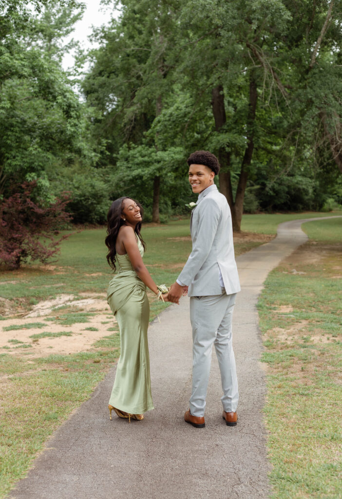 Couple laughing during prom photo session