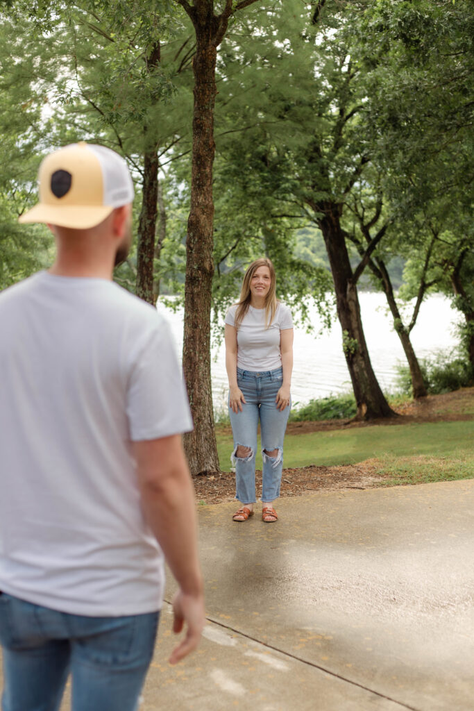 A man looks upon his fiancée