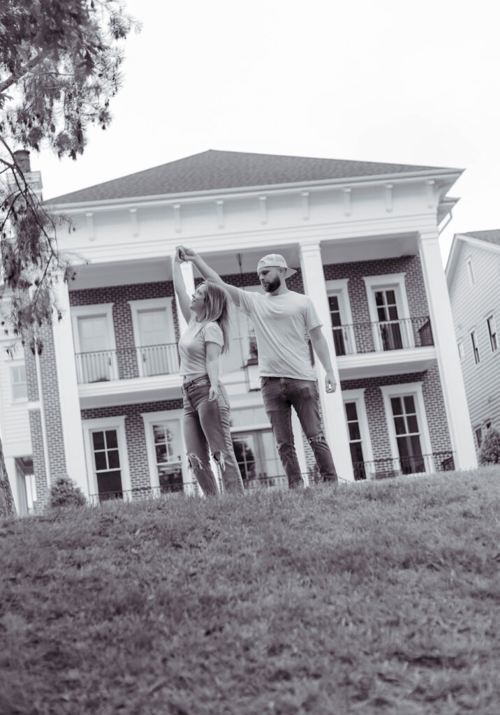 A black and white image of a couple dancing in North Augusta