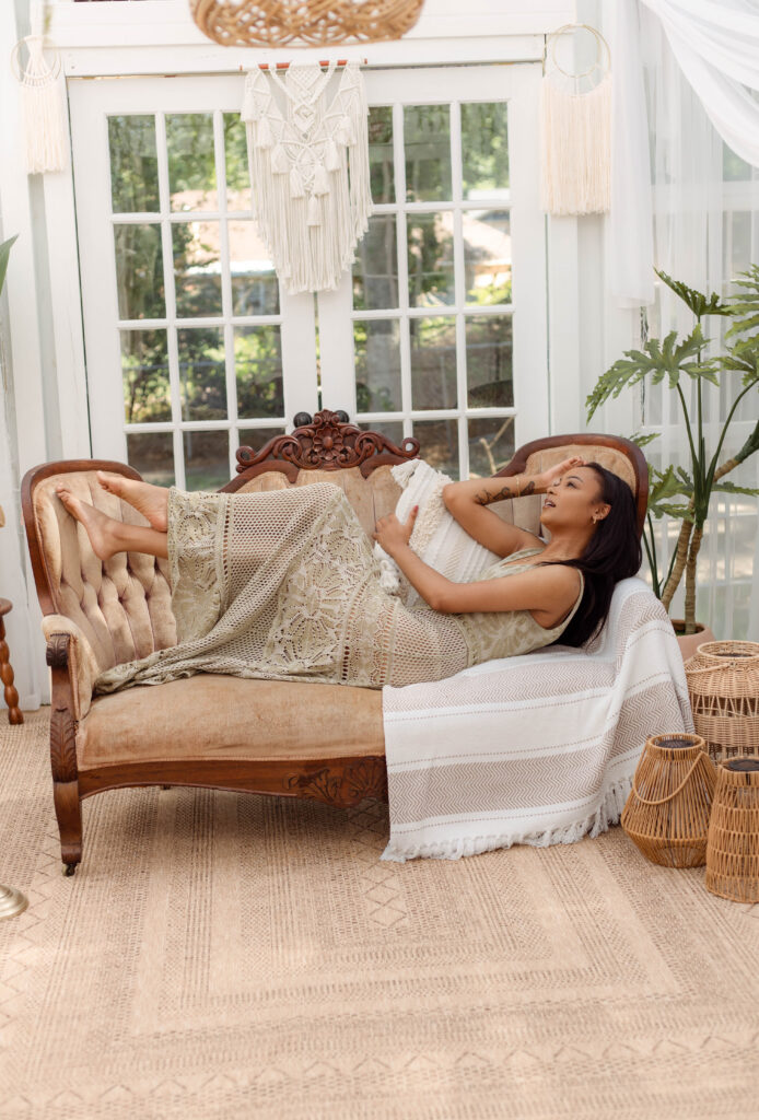 Creative portrait showcasing warm tones and bohemian styling in North Augusta, South Carolina