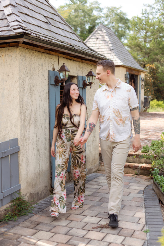Couple walking together at historic Bath Gardens